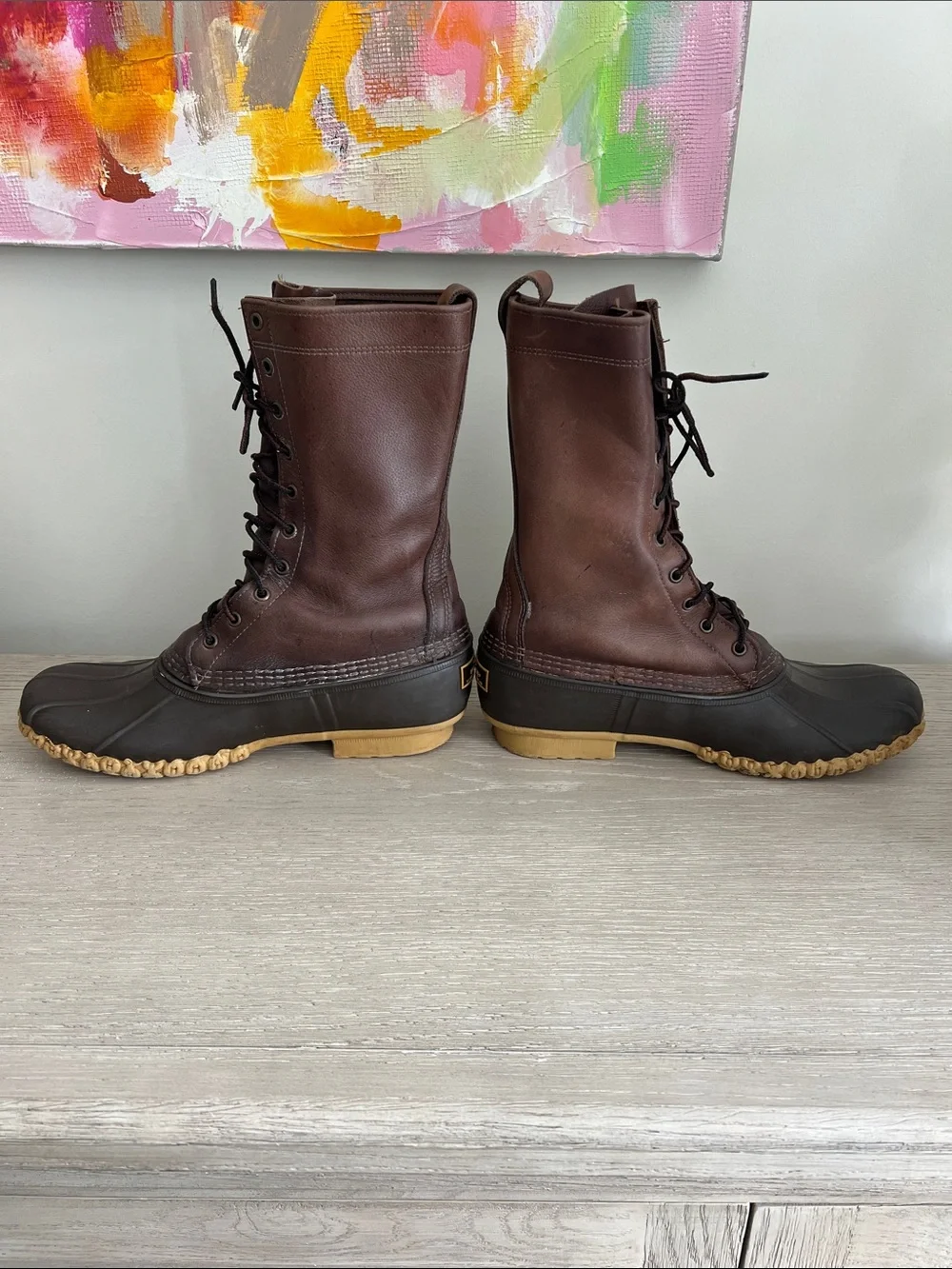 Men's L.L. Bean, Maine hunting shoe Brown Leather Lace-Up Duck Boots size 10